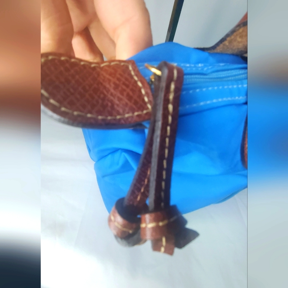 LONGCHAMP Stylish "Le Pliage"Small Expandable Top Handle Blue and Green Tote Bag - Picture 11 of 16